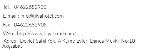 Tilya Resort Hotel telefon numaralar, faks, e-mail, posta adresi ve iletiim bilgileri
